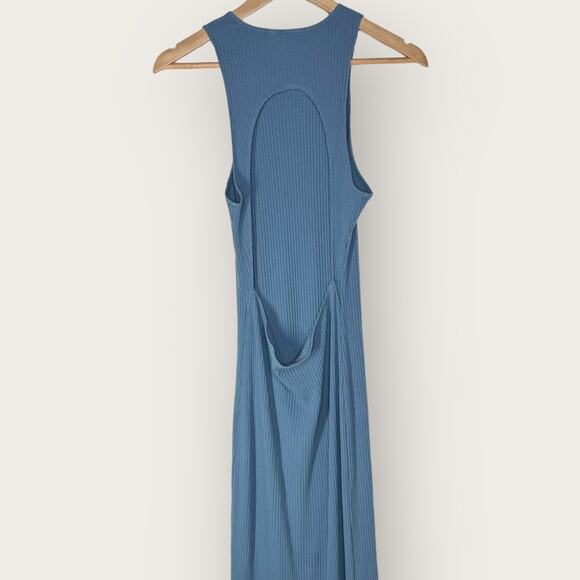 Reformation Candice Bodycon Midi Dress Cut Out Large Blue Ribbed Knit Open Back - Picture 8 of 12